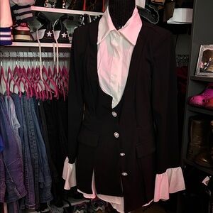 Elegant Black Women's Blazer Dress with White Accents